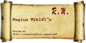 Regius Miklós névjegykártya